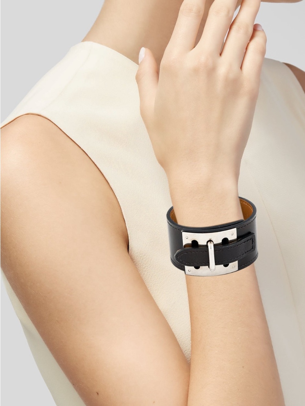 Genuine Leather H Kelly Dog Bracelet • Black/Palladium • NWOT Pristine Unworn